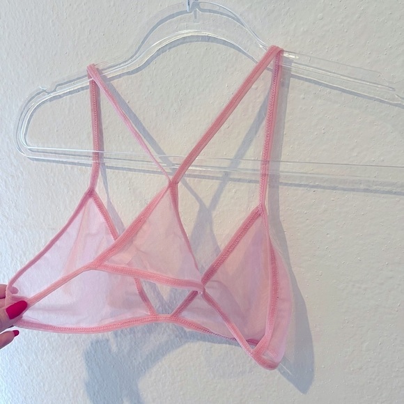 Laina Rauma SET PG13 Fine mesh bra bralette thong set Small black pink - Picture 10 of 16